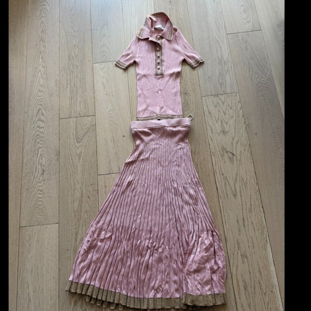 Zimmerman Ensemble — Skirt + Blouse — Pink + Gold —  Small / Size 0 or 2